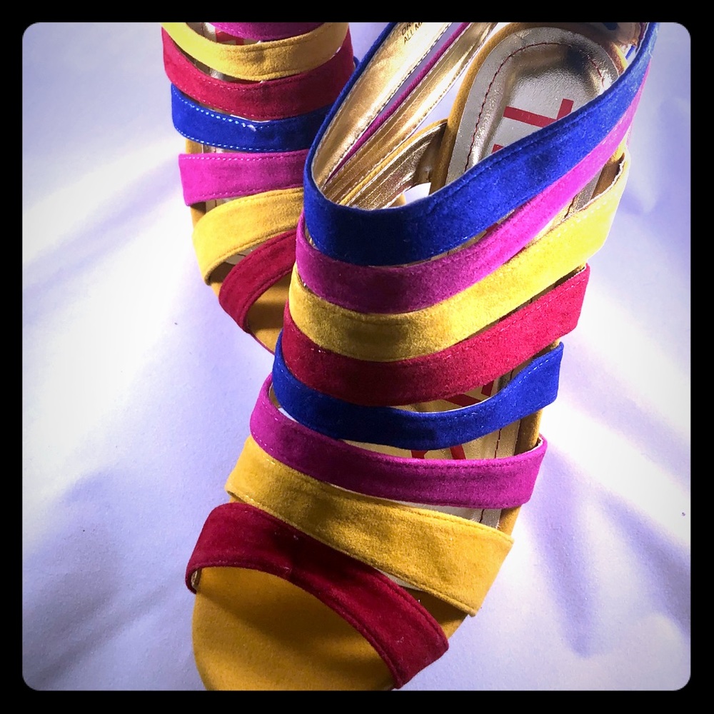 Rainbow wedge high heels